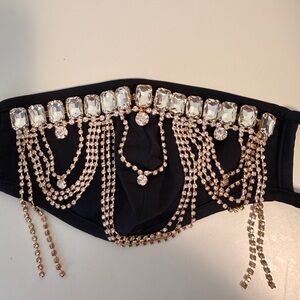 Elegant Black and Gold Chain Embellished Face Mask